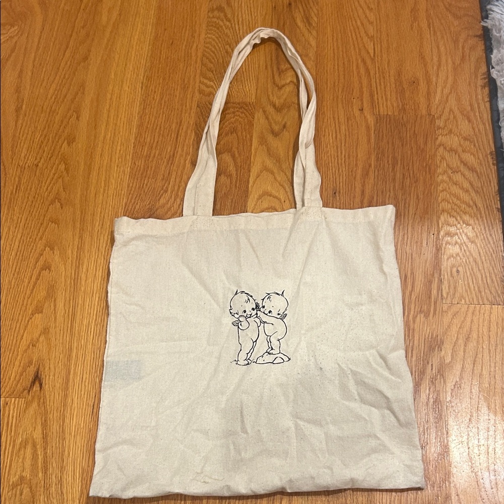 Brandy Melville Cream Tote Bag with Cute Graphic